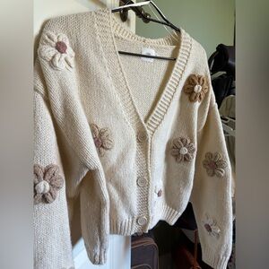 Beige Floral Knit Cardigan